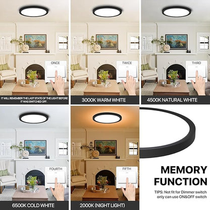 4Pack Dimmable LED Flush Mount Ceiling Light Fixture with Remote Control, 24W 2640LM, 12Inch, 2000K Warm Night Light & 3000K-6500K, Modern Super Slim Ceiling Lamp for Bedroom Kitchen, Black
