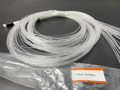 AZIMOM PMMA Plastic 50pcs*0.04in*6.5ft Fiber Optic Cable Strands End Glow Roll Bunch Fiber String for Star Sky Roof Ceiling Decoration All Kind LED Light Engine Driver