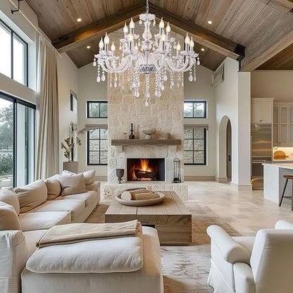 YYSHCHEN Clear Large Crystal Chandelier,15 Lights Large Chandelier for Dining Room, Living Room,Bedroom,Hallway,Entry Way 30.7"