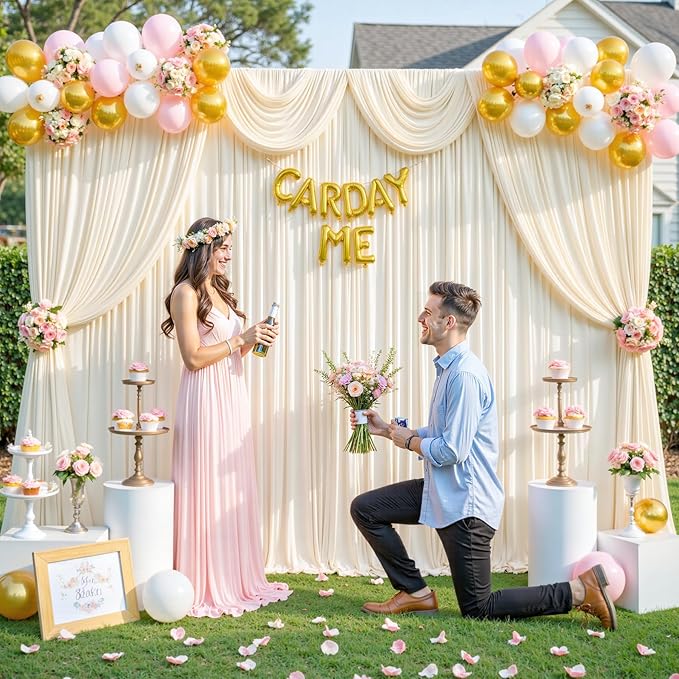 10ft x 7ft Champagne Backdrop Curtain for Baby Shower Wrinkle Free Backdrop Drapes Panels for Parties Wedding Bridal Shower Birthday Photo Photography Polyester Fabric Background Decoration