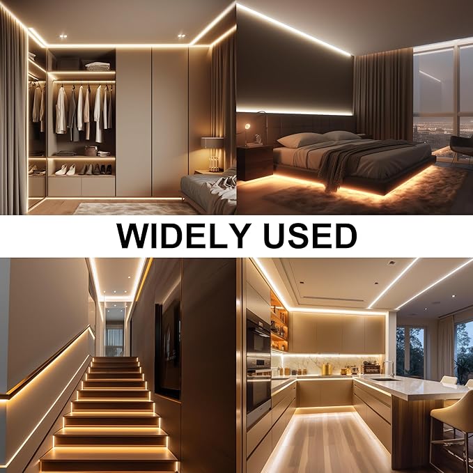 AXMOTUT 65.6ft COB LED Strip Light Warm White, High Bright LED Strips with 320LEDs, RF Remote and UL Power Supply, 2700K Dimmable LED Lights for Bedroom,Kitchen, DIY Home Decoration, 2 Rolls of 32.8ft
