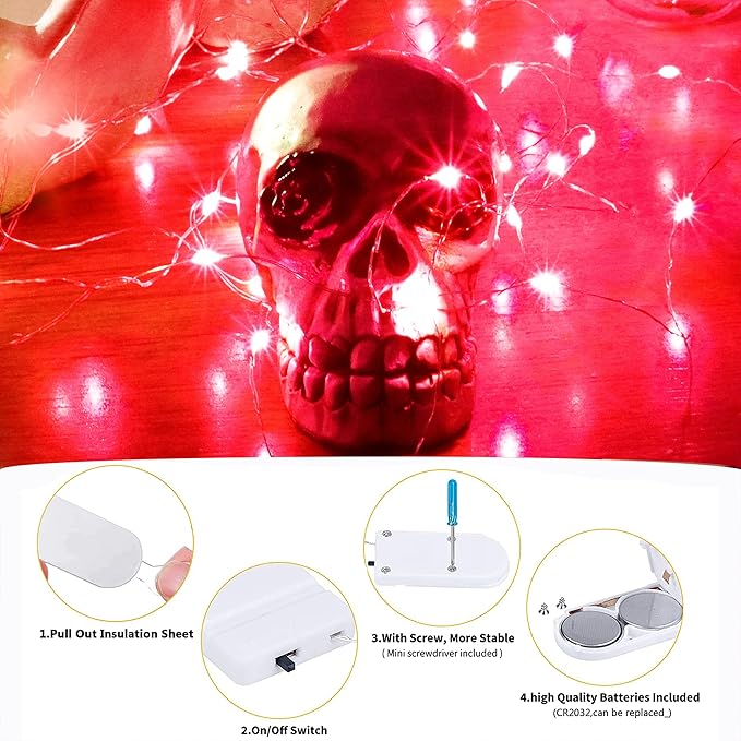 SmilingTown 15 Packs 20 Led Red Fairy Lights Battery Operated 6.6ft Silver String Lights Waterproof Firefly Starry Light for Bedroom Dorm DIY Table Centerpieces Halloween Christmas Party Decor