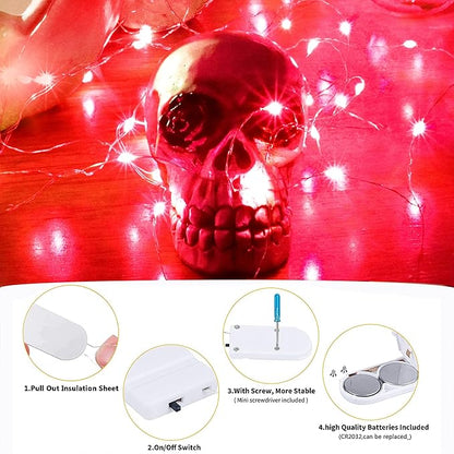 SmilingTown 15 Packs 20 Led Red Fairy Lights Battery Operated 6.6ft Silver String Lights Waterproof Firefly Starry Light for Bedroom Dorm DIY Table Centerpieces Halloween Christmas Party Decor