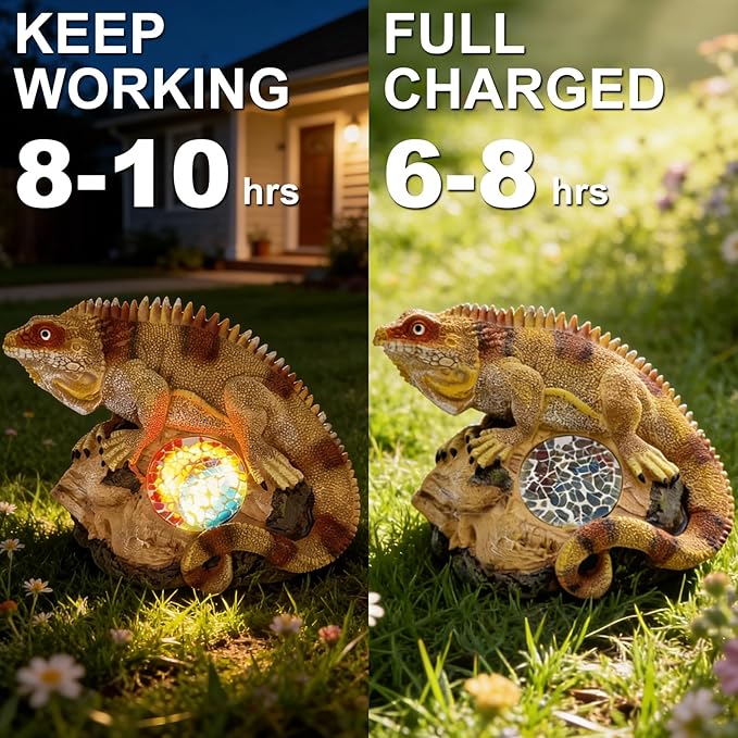 Solar Iguana Garden Statues Decor for Outdoor, Khaki Iguana Figurine Lights for Lawn Patio Yard Decoration - Unique Christmas Housewarming Gifts for Grandma Wowen Mom