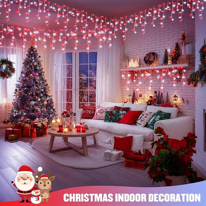 JMEXSUSS 38.8 Ft 400 LED Icicle Christmas Lights for Outside, 8 Modes Red and White Icicle String Lights Plug in with Remote, Christmas Lights Indoor Outdoor for Halloween Party Christmas Decoration
