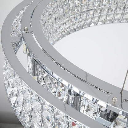 Modern Crystal Chandelier Round 20-Light Contemporary Hanging Ceiling Light Fixture Chrome Finish with Clear Rectangular Crystals Dining Room Living Room Bedroom Entryway Lighting Easy Install 39''