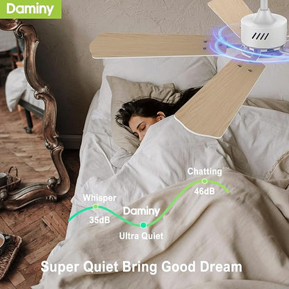 DAMINY 52 inch Ceiling Fan with Light,6CCT,5 Blade,Low Profile Ceiling Fan with Light and Remote Control,Downrods,White,Living Room,Indoor/Outdoor Use