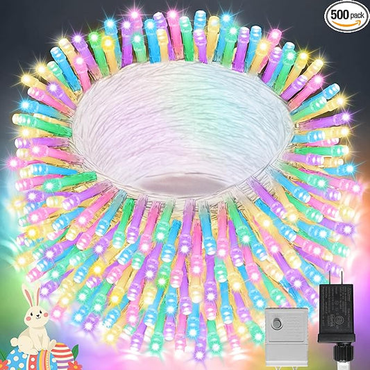 LAMPHOME 46ft 500 LED Easter String Lights Plug in, Pastel Twinkle Fairy Lights, 16 Modes Waterproof Easter Outdoor Lights, Colored String Lights for Christmas Tree Indoor Outdoor Spring Decorations
