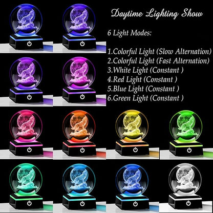 Qianwei Wolf Gifts: 3D Crystal Ball - 3.14'' Laser Decor Glass Animals Figurines Statue & Night Light