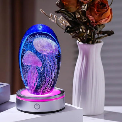 Hand Blown Glass Jellyfish Lamp - Ocean Themed Crystal Ball Desk Decor with LED Light, Aquarium & Beach Room Decoration, Collectible Figurine Paperweight Gift for Women (Purple)