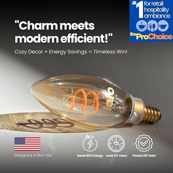 TimelessGlow 8 Pack Dimmable B11 LED Candelabra Bulb 3W 25W Equivalent Warm Amber 2000K E12 Base CRI80 Amber Glass Spiral Filament ETL FCC Certified Flicker Free Decorative Lighting