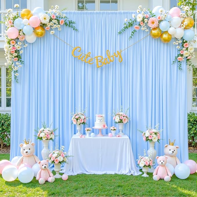 6 Panels Baby Blue Backdrop Curtain for Baby Shower Parties Wrinkle Free Light Blue Curtains Backdrop Drapes Fabric Decoration for Birthday Party Photography 30ft(W) x 10ft(H)