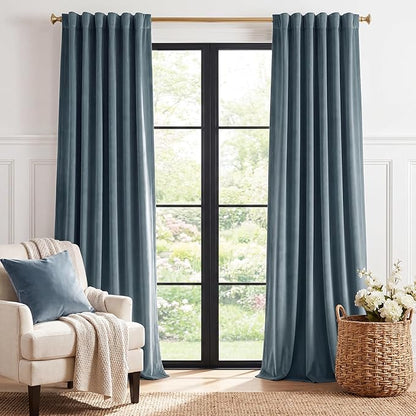 StangH Stone Blue Velvet Curtains 90 inches Long for Living Room, Back Tab Light Blocking Thermal Insulated Privacy Drapes for Nursery Bedroom Dining Room, W42 x L90, 2 Panels