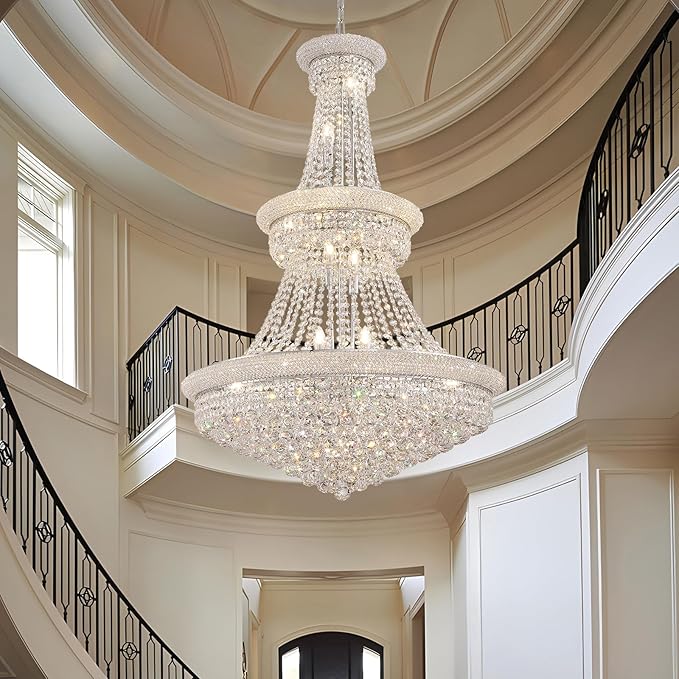 Large Crystal Chandelier Light fixtures - 19-Light High Ceiling Hanging Chandeliers, 3-Layers Luxury Empire Chandeliers for High Ceilings,Entryway,Living Room,Staircase, Foyer (D31.5)