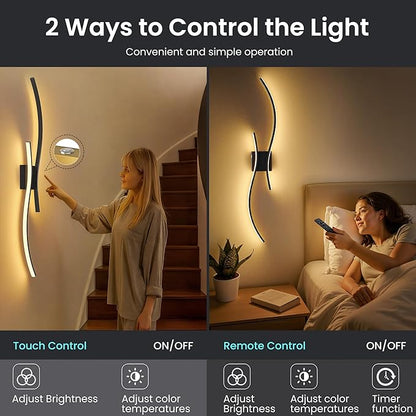 Battery Operated Wall Sconces Set of Two, 10000mAh Rechargeable Modern Wall Lights with Remote Control, Dimmable Black LED Cordless Lighting for Living Room, Bedroom, Hallway, 31.5 Inch, 3CCT
