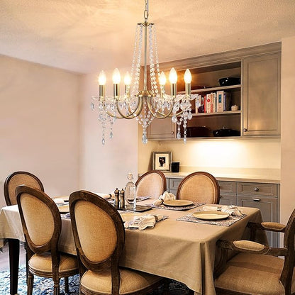 Crystal Gold Chandeliers for Dining Room, Modern Candle Crystal Brass Chandelier Light Fixture, Vintage Pendant Light for Living Room Bedroom Bathroom Entryway Hallway E12 Bulbs D19 in x H24 in