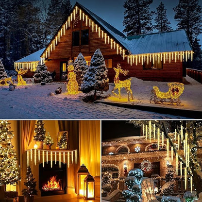Brightown Icicle Lights Outdoor 20ft with Remote - 20 Tubes 100 LED Icicle Christmas Lights, Waterproof Icicle Indoor Decoration for Tree Patio Roof Holiday Decor, Warm White