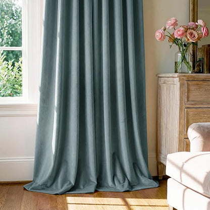 StangH Dark Slate Velvet Curtains Ideal Room Darkening Drapes for Bedroom, Living Room & Home Theater, Thermal Insulated Window Treatment with Rod Pocket & Back Tab Design, 52x108 Inches, 2 Panels.
