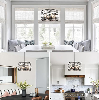 WILON 6-Light Pendant Lights Kitchen Island,19.68'' Spiral Cage Pendant Lights,Adjustable Black Industrial Pendant Light Fixtures Retro Lighting for Kitchen Island, Living Room, Bedroom