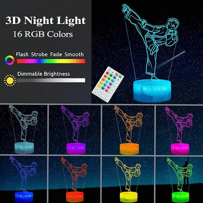 Karate Night Light, Karate Gifts, Taekwondo 3D Illusion Lamp with 16 Colors Changing, Timer, 4 Flash Modes and Dimmable, Kids Boys Girls Room Decoration, Holiday Xmas Gifts