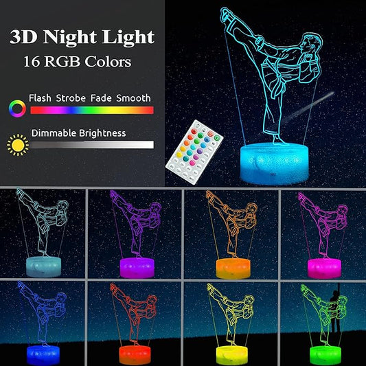 Karate Night Light, Karate Gifts, Taekwondo 3D Illusion Lamp with 16 Colors Changing, Timer, 4 Flash Modes and Dimmable, Kids Boys Girls Room Decoration, Holiday Xmas Gifts