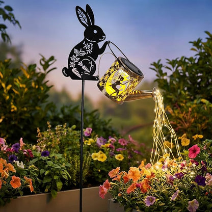 LOVERUIS Garden Statues Bunny with Solar Watering Can Lights, Cute Outdoor Bunny Figurines Garden Decor for Patio Yard Lawn Ornaments, Unique Gift for Women Mom