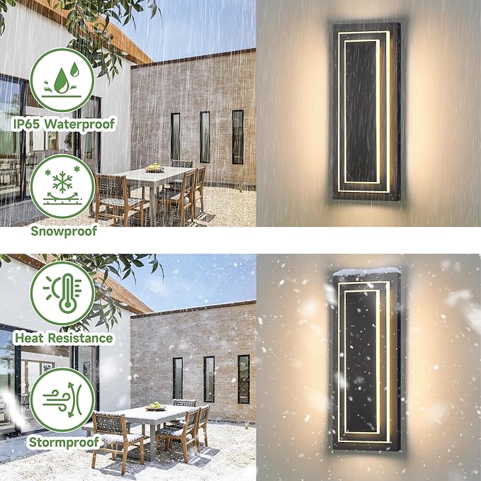 Modern Outdoor Square Wall Sconce LED,15.7 in Waterproof Patio Wall Light Fixture,Exterior Lights for House,Side Garage,Front Porch,Entrance with 3000K 24W Light Bead,2PCS