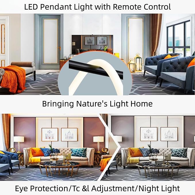 Modern LED Linear Pendant Light for Dining Room, Black Chandelier for Office, 78" DIY Ceiling Chandelier Light with Remote Control Stepless Dimming, Restaurant Kitchen Long Hose Lamp