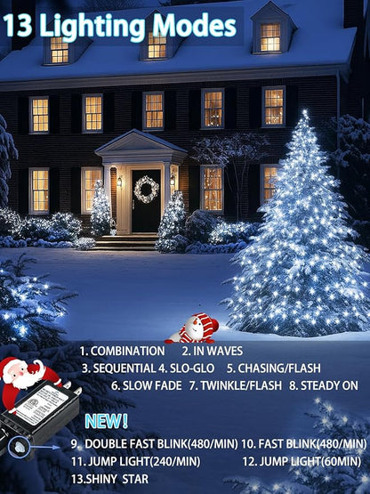 2-Pack 66FT 200 LED White Christmas String Lights Indoor Outdoor, Extendable Christmas Tree Lights with 13 Modes Twinkle Lights, Plug in Fairy String Lights for Xmas Tree Party Garden (Cool White)
