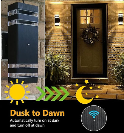 tewei Dusk to Dawn Outdoor LED Wall Mount Light Fixtures Up Down Front Porch Lights 1Pack 14W IP65 3000K 1100LM Warm White Modern Waterproof Aluminum Exterior Photocell IC Sensor for Patio Garage