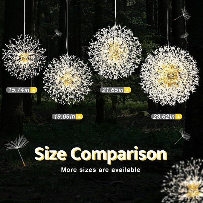 Qamra Modern Crystal Gold Chandeliers, Firework Dandelion Sputnik Chandelier Light Fixture Pendant Lighting for Dining Room, Bedroom, Kitchen, Living Room(16-Light, Gold)