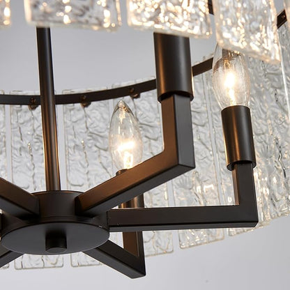 Shrine Lighting Crystal Chandeliers, Modern Luxury Style, Perfect Pendant Light Fixture for Living Space, D20'' × H4'', Adjustable 43'', 6 x E12 Sockets, Glass Shade & Black Finish Frame