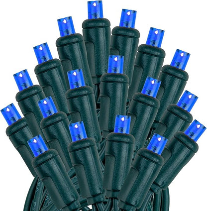 Novelty Lights 25ft 50 LED Blue Christmas Lights Outdoor/Indoor, 6" Spacing, Green Wire String Lights for Festive Xmas Lighting, IP55, UL Listed, Dimmable, Connectable