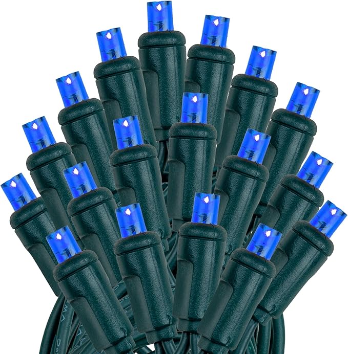 Novelty Lights 50ft 100 LED Blue Christmas Lights Outdoor/Indoor, 6" Spacing, Green Wire String Lights for Festive Xmas Lighting, IP55, UL Listed, Dimmable, Connectable