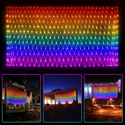 RJZZ Pride Flag Lights Outdoor, 6.6x3.3 FT LGBTQ Pride Decorations Lights for Garden Connectable, 390LED Waterproof Rainbow LED Net Light, Pride Month Decorations for Room, Yard, Party, Office
