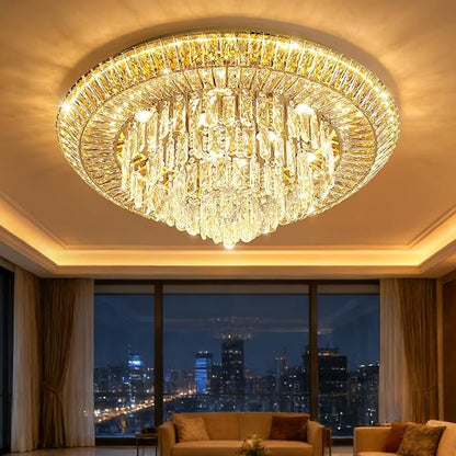 Modern Gold Crystal Chandelier LED Ceiling Light Fixture Raindrop Chandeliers Dimmable Lighting for Living Room Dining Room Entryway Bedroom