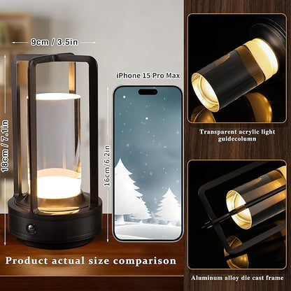Anxingtools Portable Metal Table Lamp, Cordless Table Lamp, Rechargeable Battery Powered Portable LED Desk Lamp, 3 Color Stepless Dimming Touch, for Bedroom Restaurant Home Outdoor (Grey)