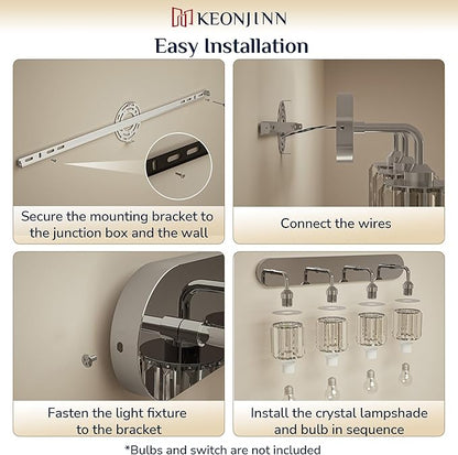Keonjinn 5-Light Bathroom Light Fixtures, Crystal Chrome Bathroom Vanity Lights Over Mirror, Vanity Lighting Fixtures with Crystal Square Shades (E26 Socket, Exclude Bulb)