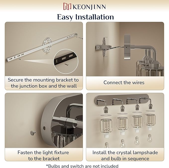 Keonjinn 6-Light Bathroom Light Fixtures, Crystal Chrome Bathroom Vanity Lights Over Mirror, Vanity Lighting Fixtures with Crystal Square Shades (E26 Socket, Exclude Bulb)