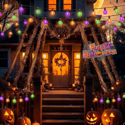 LAMPHOME Globe Outdoor Halloween String Lights, 4 Pack 26FT Patio Lights with 12+1 Edison Shatterproof Bulbs, Connectable Dimmable Waterproof for Backyard Porch Halloween Decor, Orange Green Purple