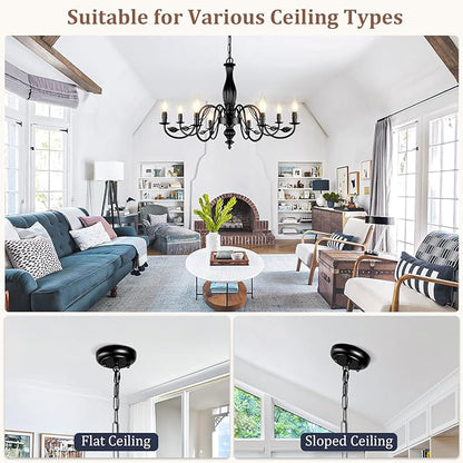 29" Large Black Chandelier for Dining Room, Modern Farmhouse 8-Light Light Fixture Hanging, Industrial Kitchen Lighting Fixtures with Leaf, Vintage Chandeliers Over Table for Bedroom Foyer Living Room