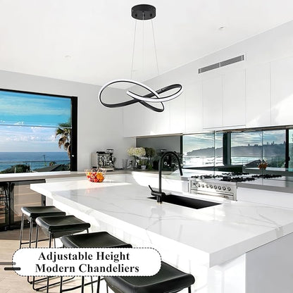 LED Chandelier Modern Pendant Light Contemporary Chandelier Ring Light Fixture Black with 3000K-6000K Dimmable Remote Control and 79in Height Adjustable for Dining Room Bedroom Living Room