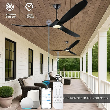 82 Inch Large Smart Ceiling Fans with Light, Black Wood Ceiling Fan with Remote/Alexa/App Control, 3 Propeller High CFM Modern DC Ceiling Fan for Living Room Outdoor Patio Commercial Shop