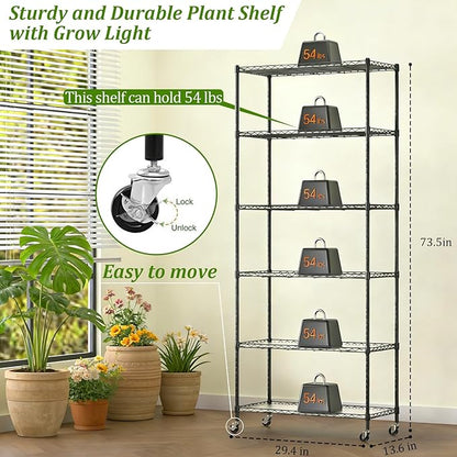 Plant Stand with Grow Light, 6-Tier DIY Plant Shelf with Grow Lights for Seedlings, Greenhouse, Indoor, 8 Pack 5000K 192W LED Full Spectrum Growing Lamp with Rack, Wheel, 29"x13.5"x73.5"