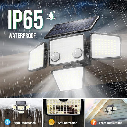 LYWALT Solar Outdoor Lights - 3000LM 188 LED Motion Sensor Outdoor Lights, 4 Heads Security Light,IP65 Waterproof, Easy Install,270°Wide Angle Flood Wall Light with 3 Modes for Backyard Yard (3 Pack)