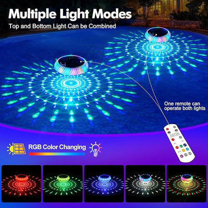 Askyli Floating Pool Lights, IP68 Waterproof Solar Pool Lights That Float, Up and Down Color Changing Solar Floating Pool Light with 7 Dynamic Lighting Effects, Floating Light for Pools,Party(1)