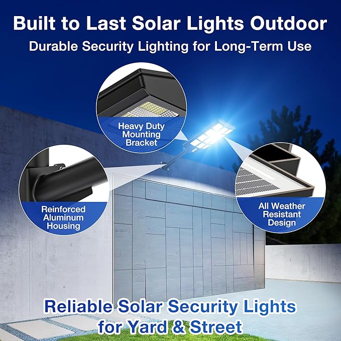 OKPRO 10000W Solar Street Light Outdoor, IP66 Waterproof Solar Lights Outdoor with Motion Sensor & Remote, Dusk to Dawn Commercial Security Lighting for Parking Lot, Yard, Farm, Driveway (2 Pack)
