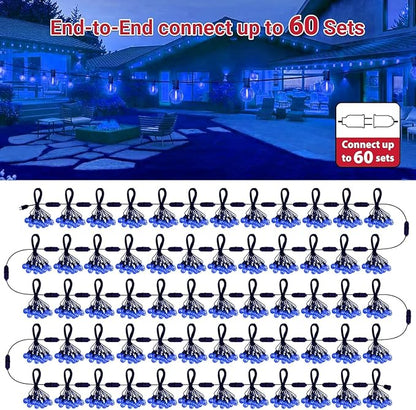 LAMPHOME LED Outdoor String Lights, 4 Pack 26FT Patio Lights with 12+1 Edison Shatterproof Bulbs(1 Spare), UL Waterproof Connectable Dimmable Outside Lights for Hanukkah, Backyard Porch Decor, Blue