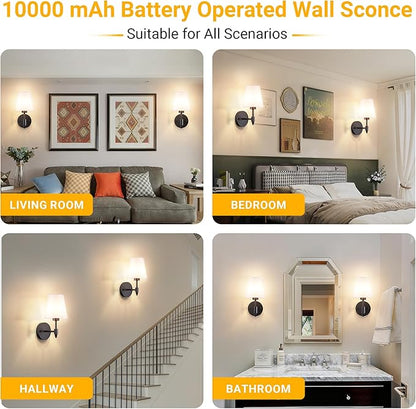 Vimhou Peel and Stick Wall Sconces, Stick On Wall Sconce Set of 2, Battery Operated Wireless Wall Light, No Drill Adhesive Wall Lamp, Corn Bulb with 10000mAh Rechargeable Battery, Bedroom Wall Decor