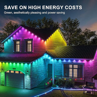 Permanent Outdoor Eaves Lights, 50ft with 30 RGB LED Bulbs for Festive Decor, 100+ Scene Options, IP67 Waterproof, Smart App & Remote Control Compatible for Christmas,Holiday,Outdoor Decor